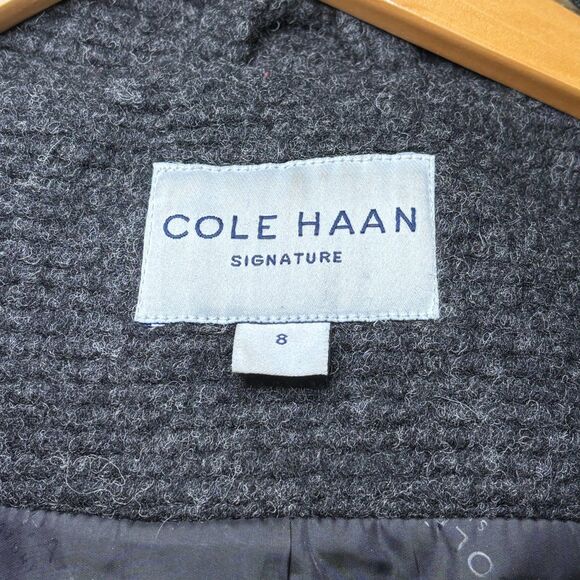 Cole Haan Signature Coat Walker Peacoat Snap Collar Wool Blend Grey Size 8 - Picture 3 of 4